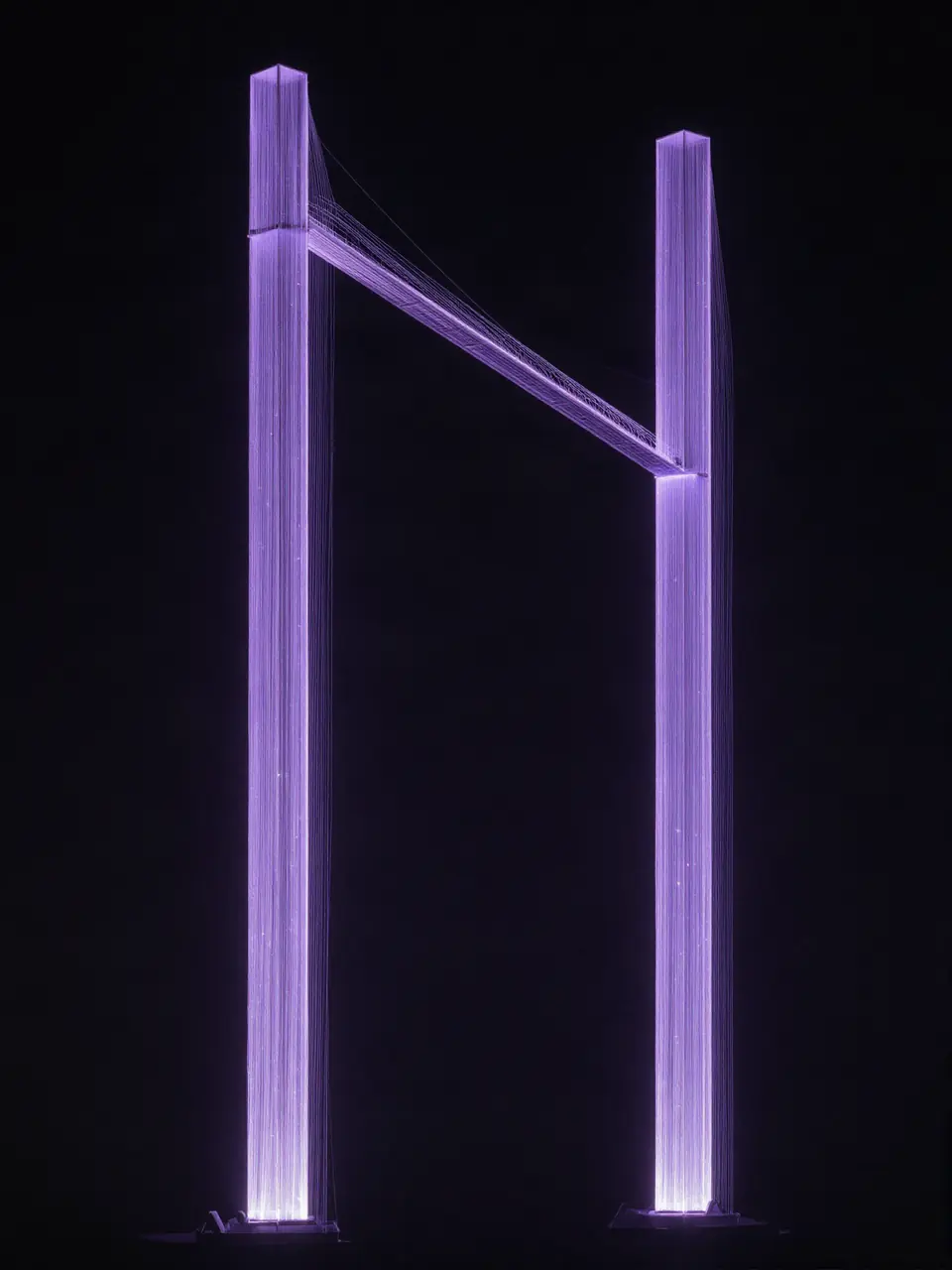 Two lit glass pillars joined by a beam of light, forming a gateway